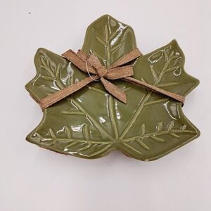 2 qty IQ Accessories Green Ceramic Leaf Spoon Rest Fall Autumn Trinket Candy